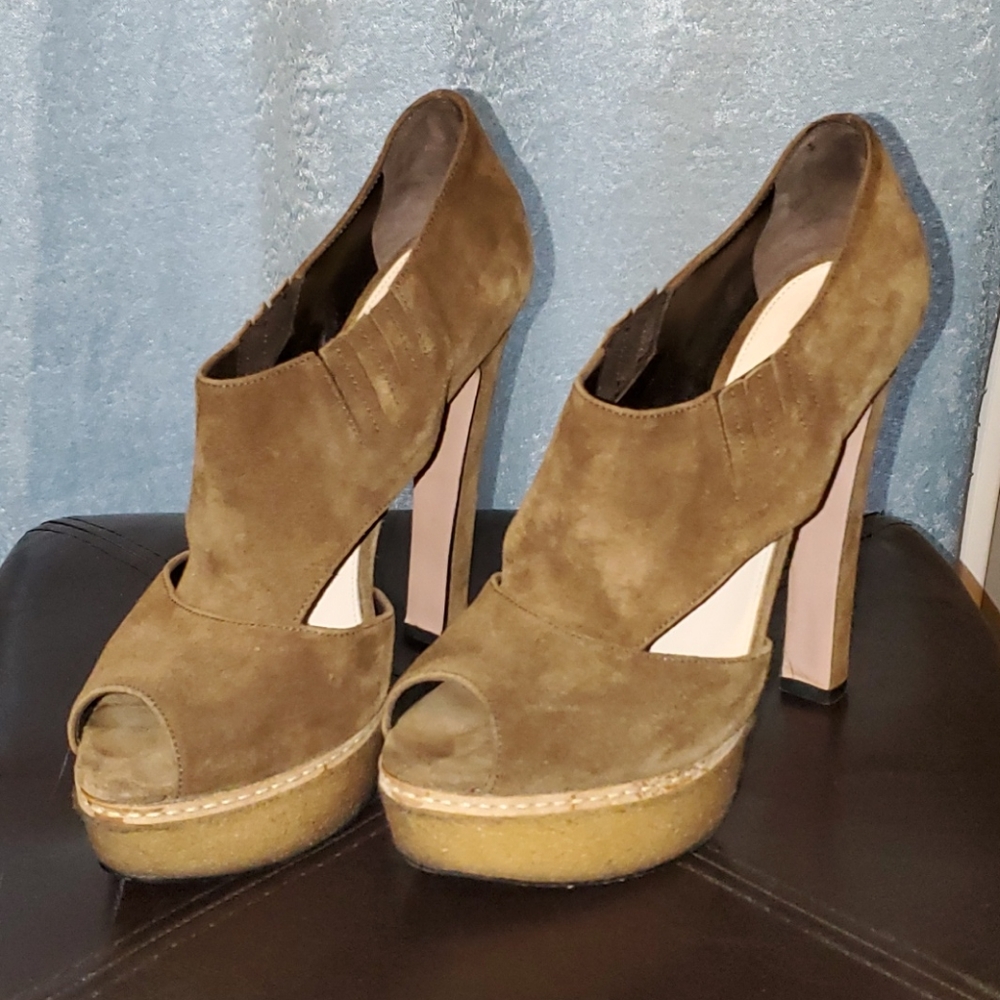Prada Brown Suede Peep-Toe Heels